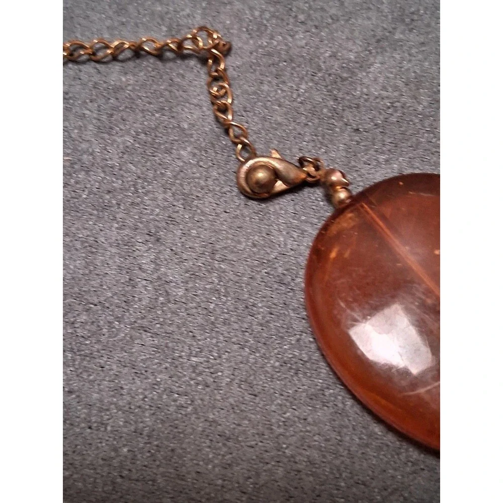 Faux Amber Plastic Disc Bead Statement Necklace Oval Chunky Beads